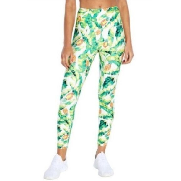 Wildfox Women Size S Green Yellow High Rise Novelty Palm Pinapple NEW Leggings - Picture 4 of 15
